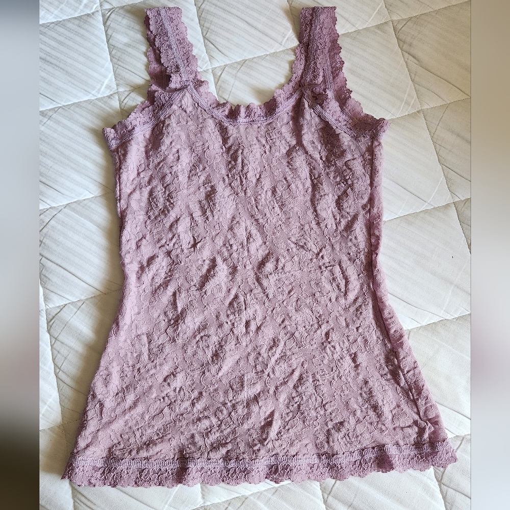 Vtg Hanky Panky Y2K Lace Stretch Nylon Lavender Tank Cami Sheer Small